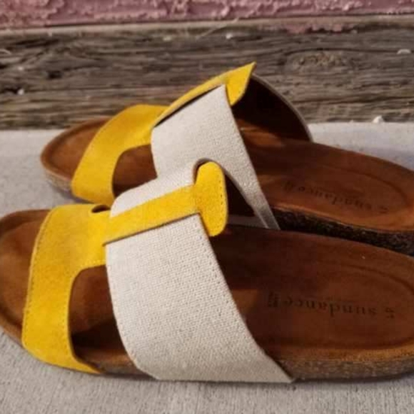 Sundance Golden Linen and Suede Cork Sandals Sz 41 - Picture 2 of 9
